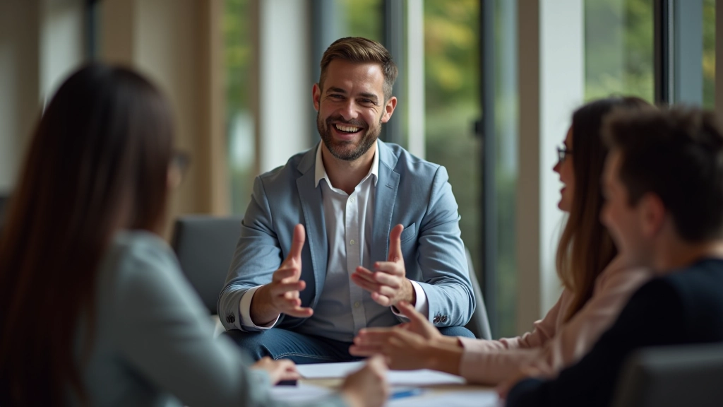 Moderator führt Gruppenübung durch